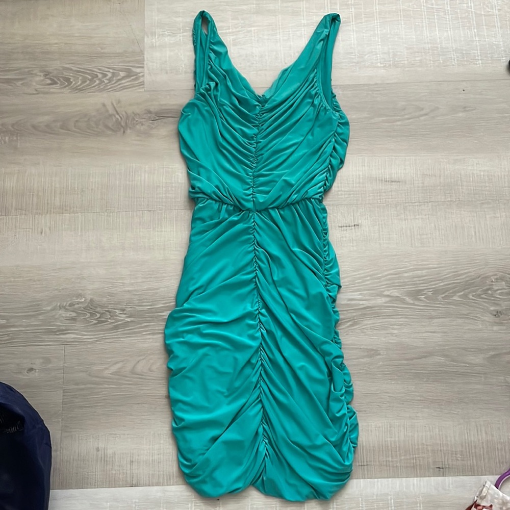 Blueish Green V- Neck Dress